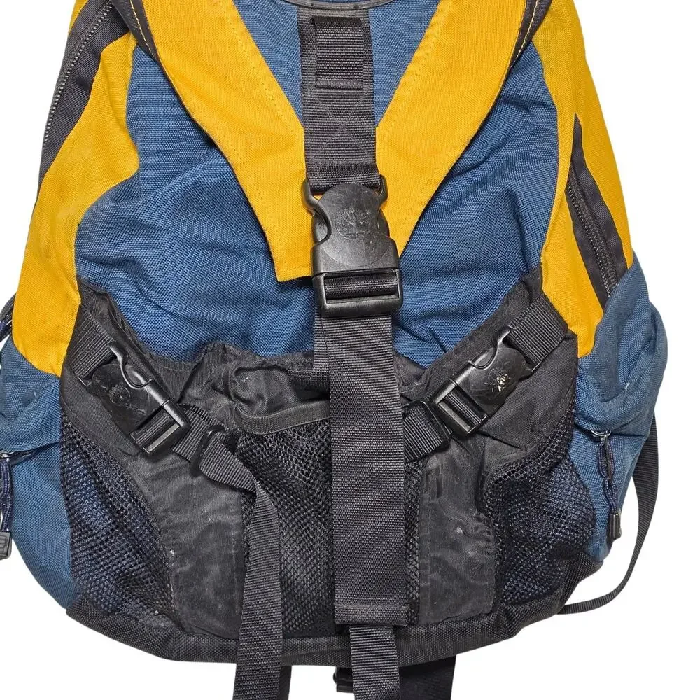 Timberland Vintage Backpack Blue & Yellow Colorblock Hiking Bag Day Pack